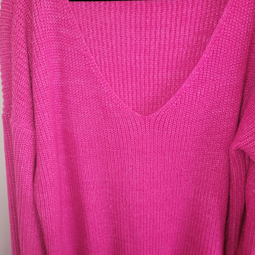 Fashion Nova Hot Pink V-Neck Sweater